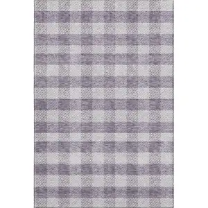 Photo of Lavender And Ivory Plaid Washable Area Rug With UV Protection