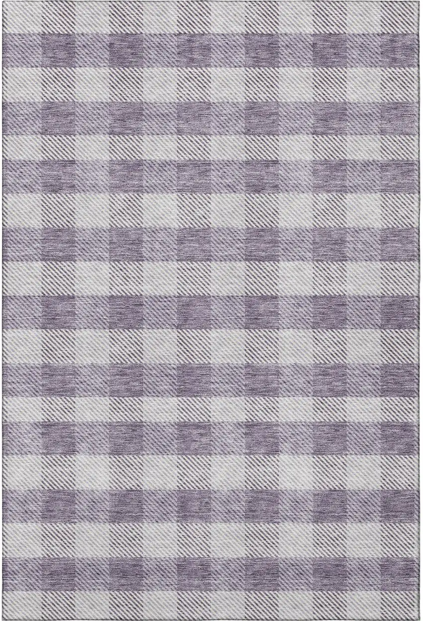 Lavender And Ivory Plaid Washable Area Rug With UV Protection Photo 3