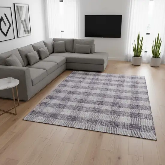 Lavender And Ivory Plaid Washable Area Rug With UV Protection Photo 2