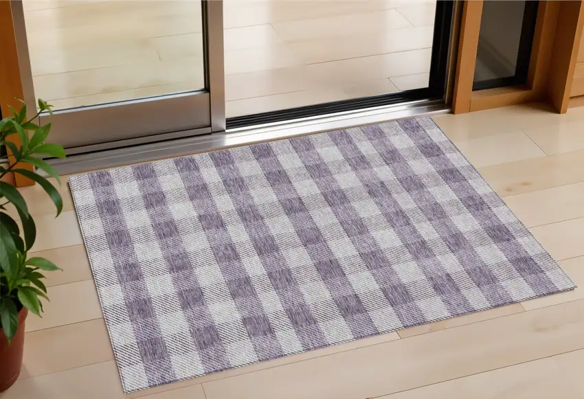 Lavender And Ivory Plaid Washable Indoor Outdoor Area Rug Photo 1