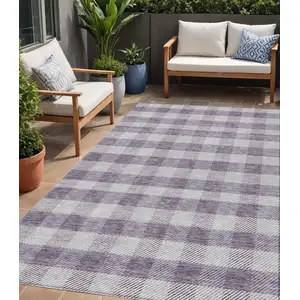 Photo of Lavender And Ivory Plaid Washable Indoor Outdoor Area Rug