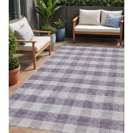 Lavender And Ivory Plaid Washable Indoor Outdoor Area Rug Photo 1