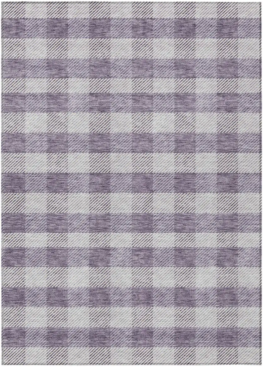 Lavender And Ivory Plaid Washable Indoor Outdoor Area Rug Photo 2