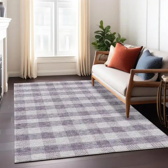 Lavender And Ivory Plaid Washable Indoor Outdoor Area Rug Photo 9