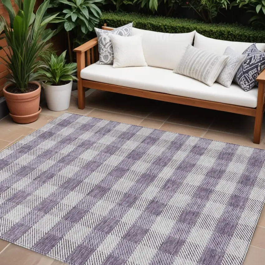 Lavender And Ivory Plaid Washable Indoor Outdoor Area Rug Photo 1