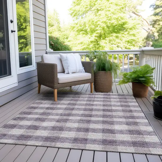 Lavender And Ivory Plaid Washable Indoor Outdoor Area Rug Photo 8