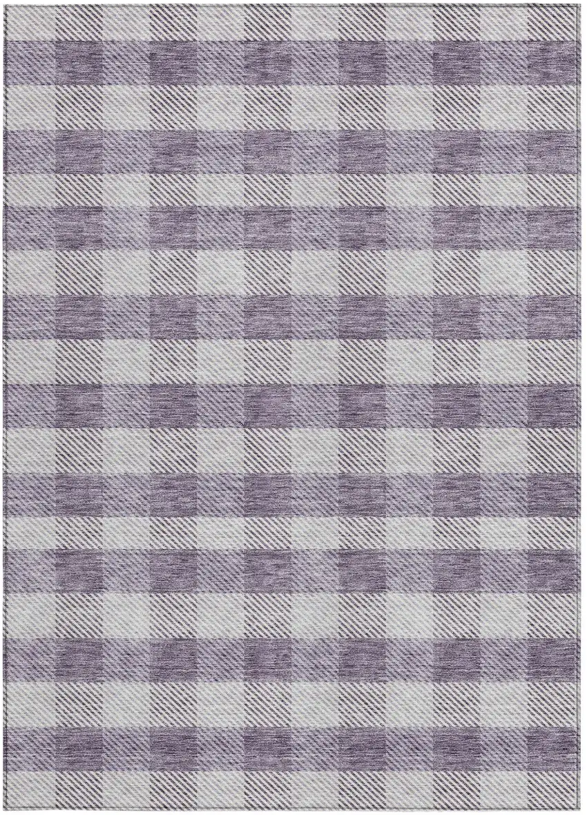 Lavender And Ivory Plaid Washable Indoor Outdoor Area Rug Photo 7