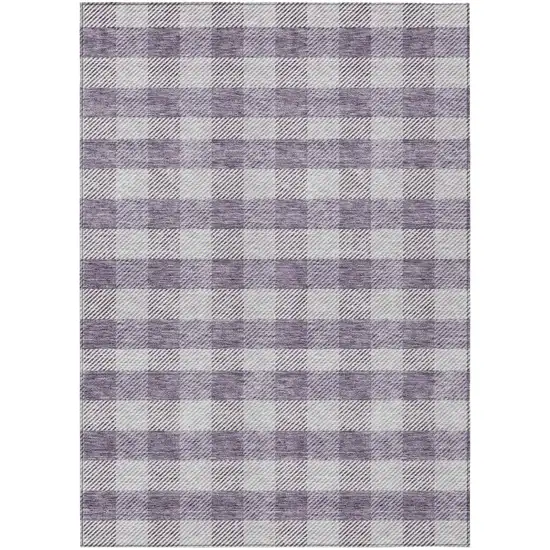 Lavender And Ivory Plaid Washable Indoor Outdoor Area Rug Photo 2