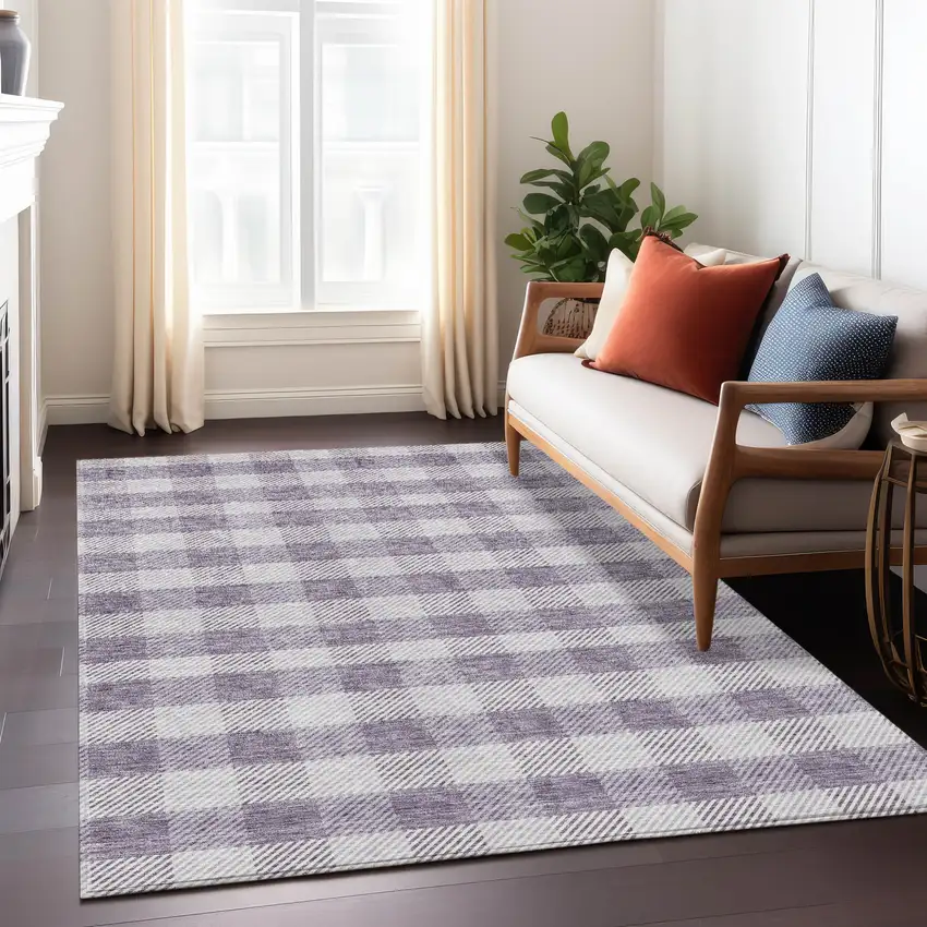 Lavender And Ivory Plaid Washable Indoor Outdoor Area Rug Photo 9