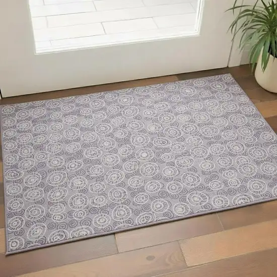 Lavender And Ivory Polka Dot Washable Area Rug With UV Protection Photo 1