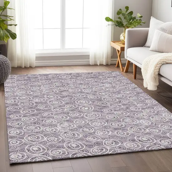 Lavender And Ivory Polka Dot Washable Area Rug With UV Protection Photo 4