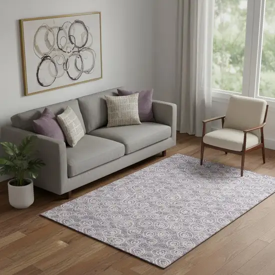 Lavender And Ivory Polka Dot Washable Area Rug With UV Protection Photo 1