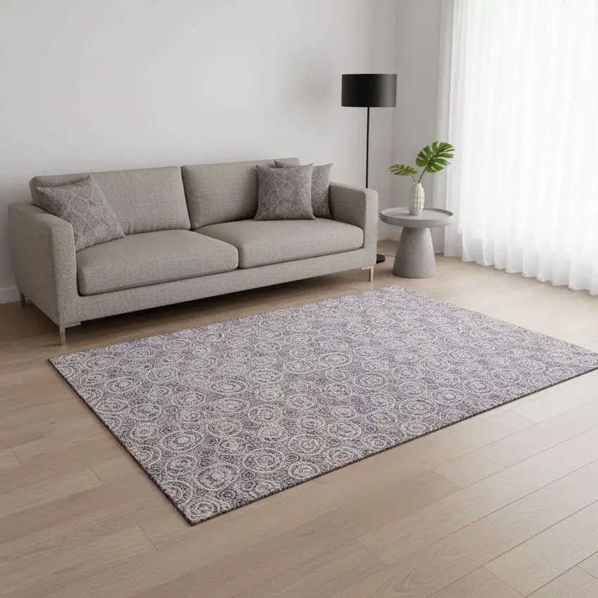 Lavender And Ivory Polka Dot Washable Area Rug With UV Protection Photo 2