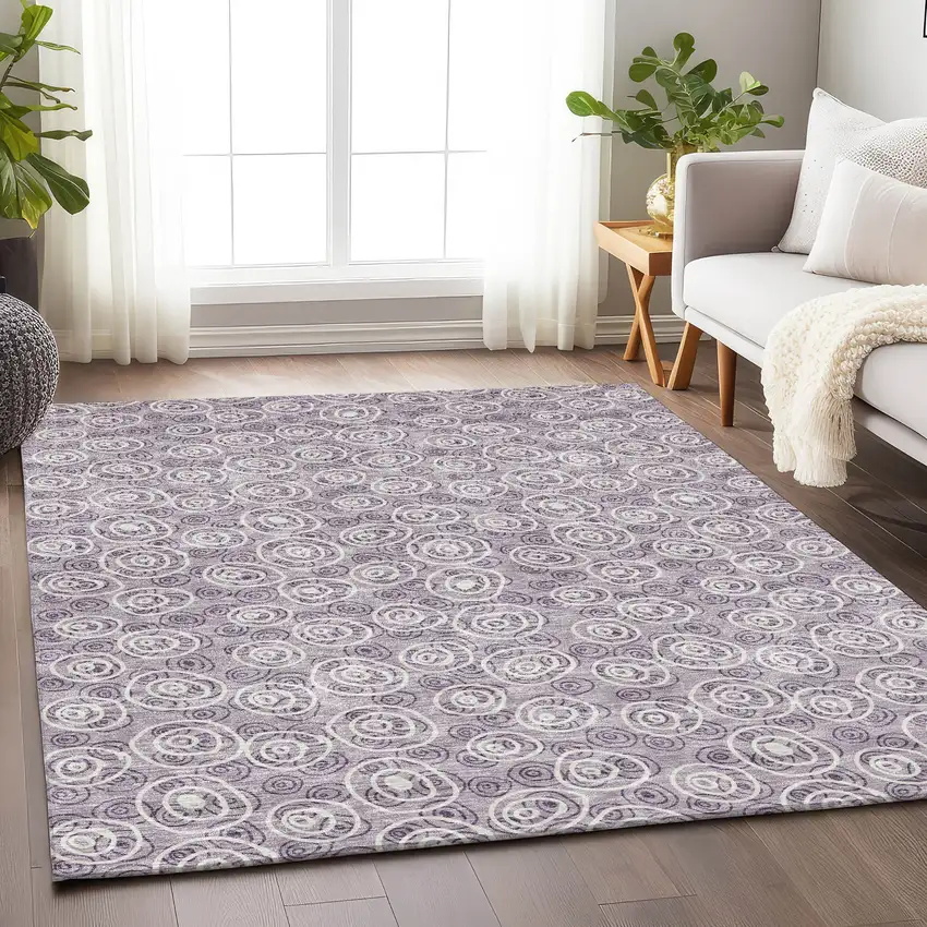 Lavender And Ivory Polka Dot Washable Area Rug With UV Protection Photo 5