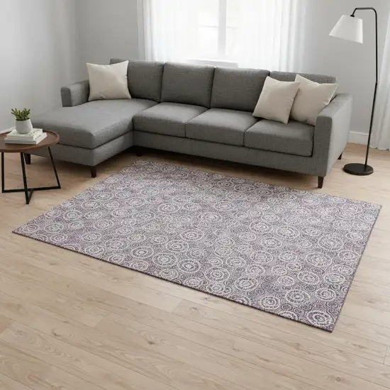 Lavender And Ivory Polka Dot Washable Area Rug With UV Protection Photo 2