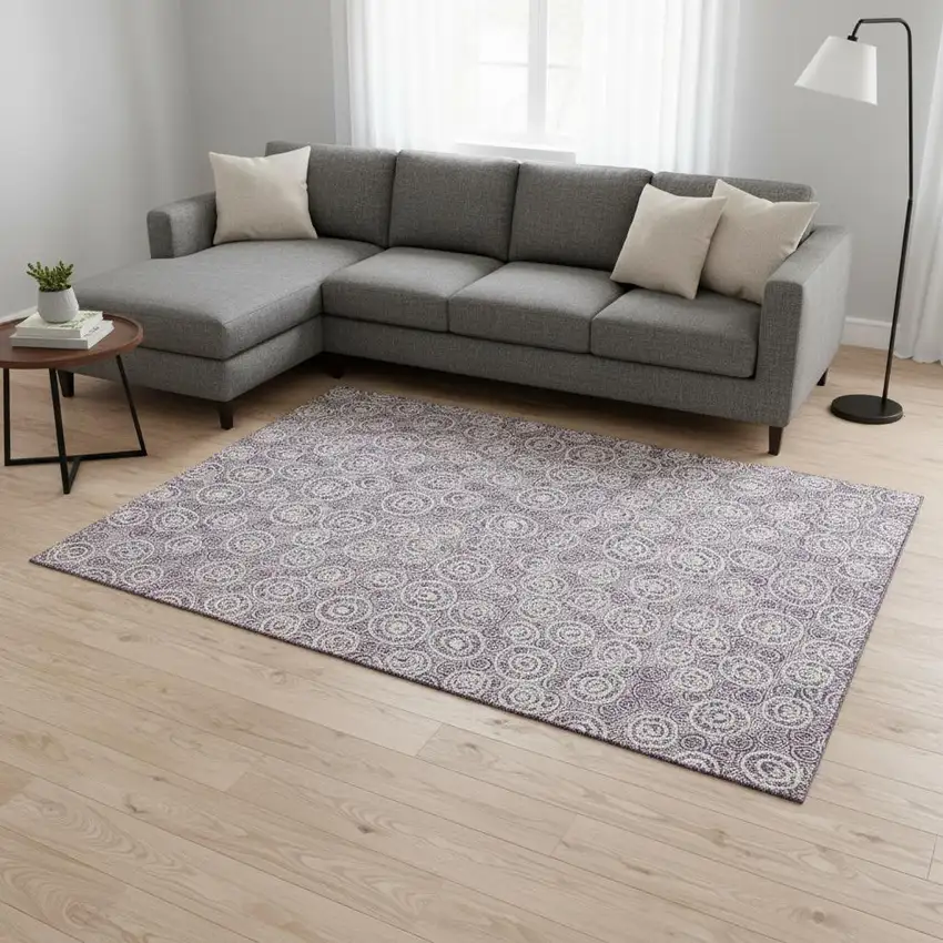 Lavender And Ivory Polka Dot Washable Area Rug With UV Protection Photo 2