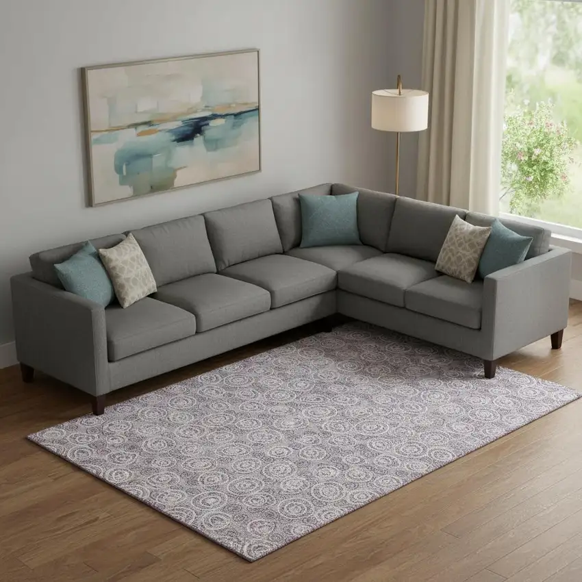 Lavender And Ivory Polka Dot Washable Area Rug With UV Protection Photo 1