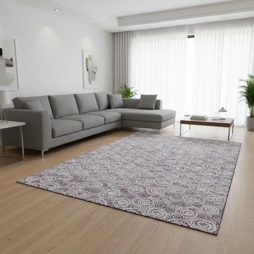 Lavender And Ivory Polka Dot Washable Area Rug With UV Protection Photo 2