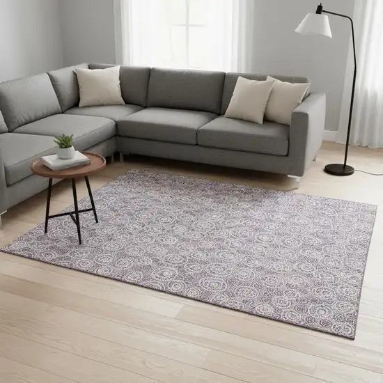 Lavender And Ivory Polka Dot Washable Area Rug With UV Protection Photo 2