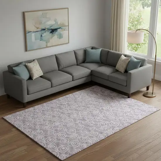 Lavender And Ivory Polka Dot Washable Area Rug With UV Protection Photo 1