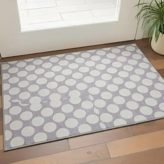 Lavender And Ivory Polka Dot Washable Area Rug With UV Protection Photo 2