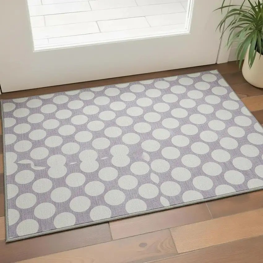 Lavender And Ivory Polka Dot Washable Area Rug With UV Protection Photo 2