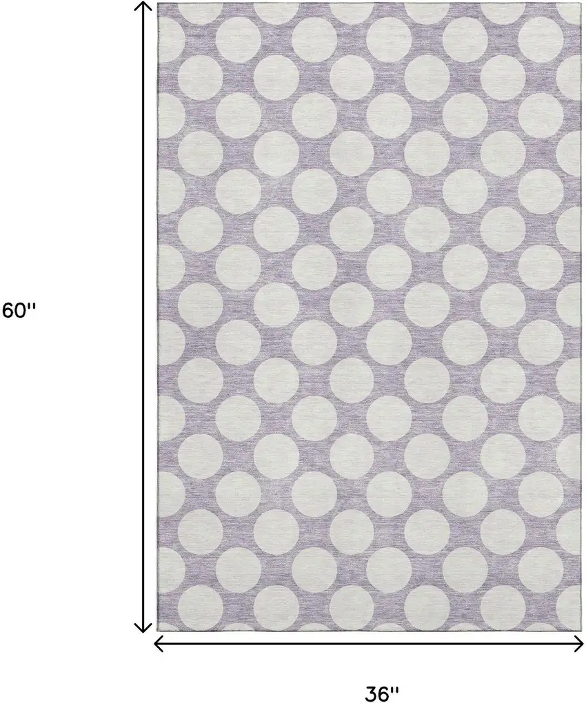 Lavender And Ivory Polka Dot Washable Area Rug With UV Protection Photo 3