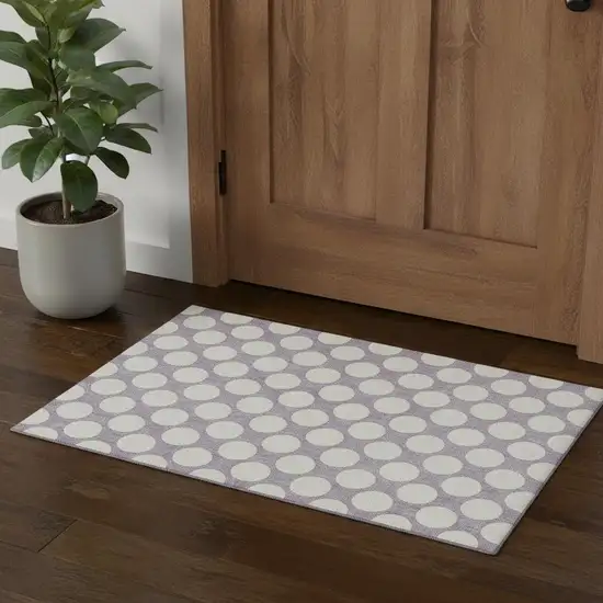 Lavender And Ivory Polka Dot Washable Area Rug With UV Protection Photo 1