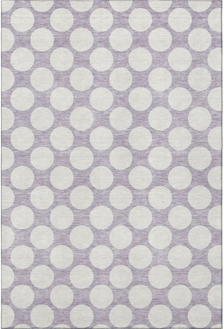 Lavender And Ivory Polka Dot Washable Area Rug With UV Protection Photo 4