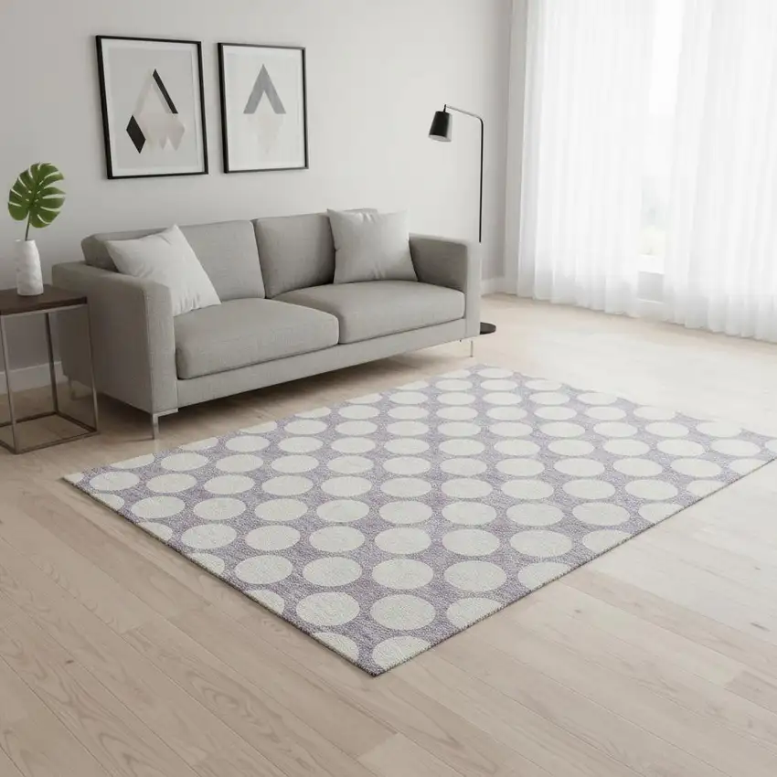 Lavender And Ivory Polka Dot Washable Area Rug With UV Protection Photo 2