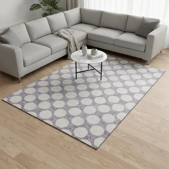 Lavender And Ivory Polka Dot Washable Area Rug With UV Protection Photo 2