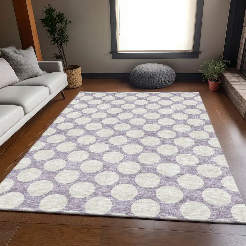 Lavender And Ivory Polka Dot Washable Area Rug With UV Protection Photo 6