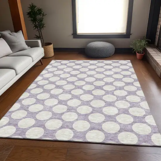 Lavender And Ivory Polka Dot Washable Area Rug With UV Protection Photo 6