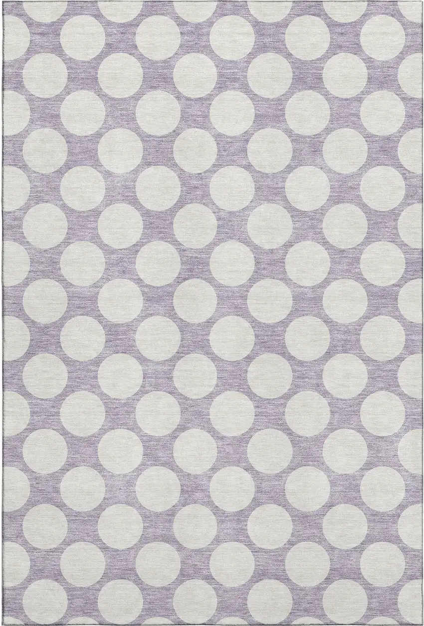 Lavender And Ivory Polka Dot Washable Area Rug With UV Protection Photo 1