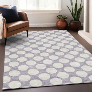 Photo of Lavender And Ivory Polka Dot Washable Area Rug With UV Protection