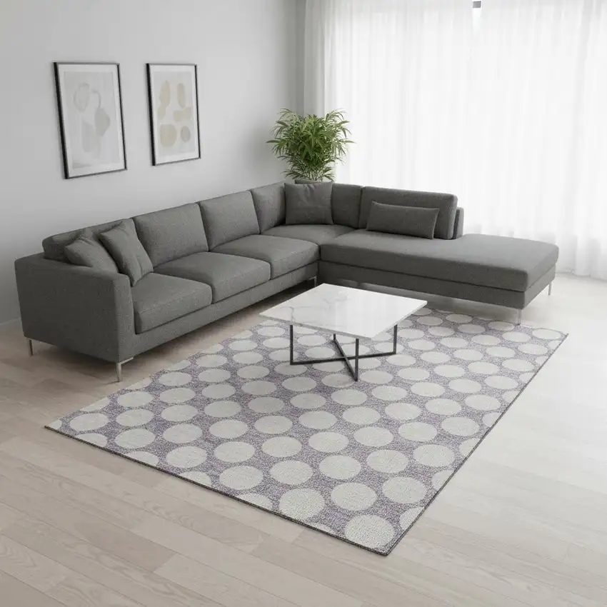 Lavender And Ivory Polka Dot Washable Area Rug With UV Protection Photo 2