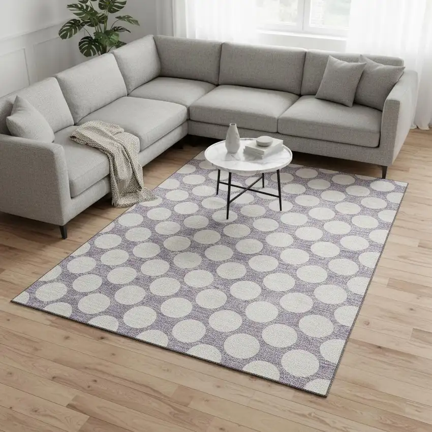Lavender And Ivory Polka Dot Washable Area Rug With UV Protection Photo 2