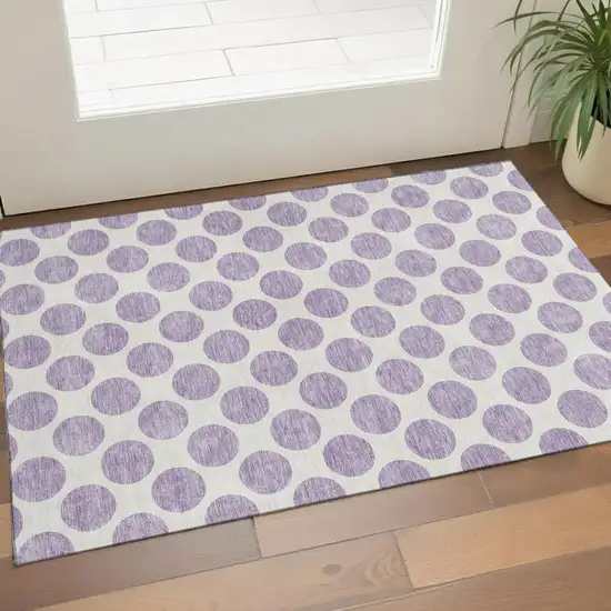 Lavender And Ivory Polka Dot Washable Area Rug With UV Protection Photo 1
