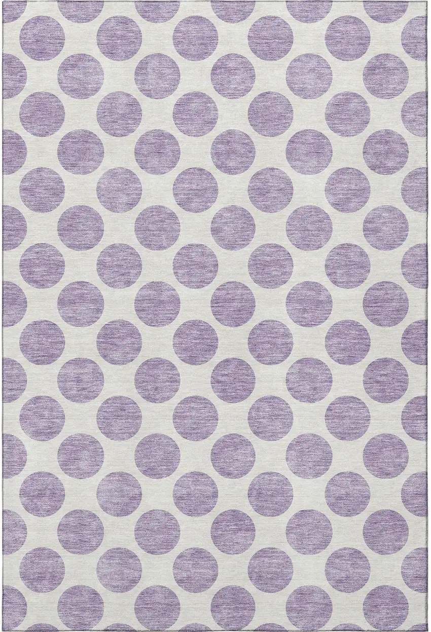 Lavender And Ivory Polka Dot Washable Area Rug With UV Protection Photo 3