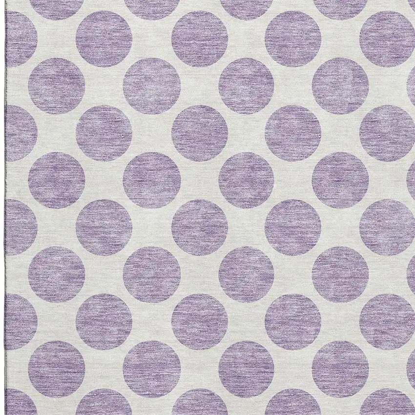 Lavender And Ivory Polka Dot Washable Area Rug With UV Protection Photo 2