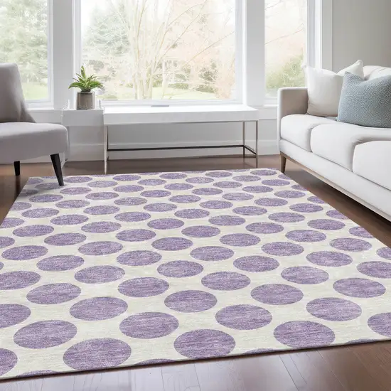 Lavender And Ivory Polka Dot Washable Area Rug With UV Protection Photo 5