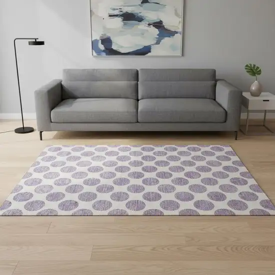 Lavender And Ivory Polka Dot Washable Area Rug With UV Protection Photo 2