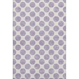 Photo of Lavender And Ivory Polka Dot Washable Area Rug With UV Protection