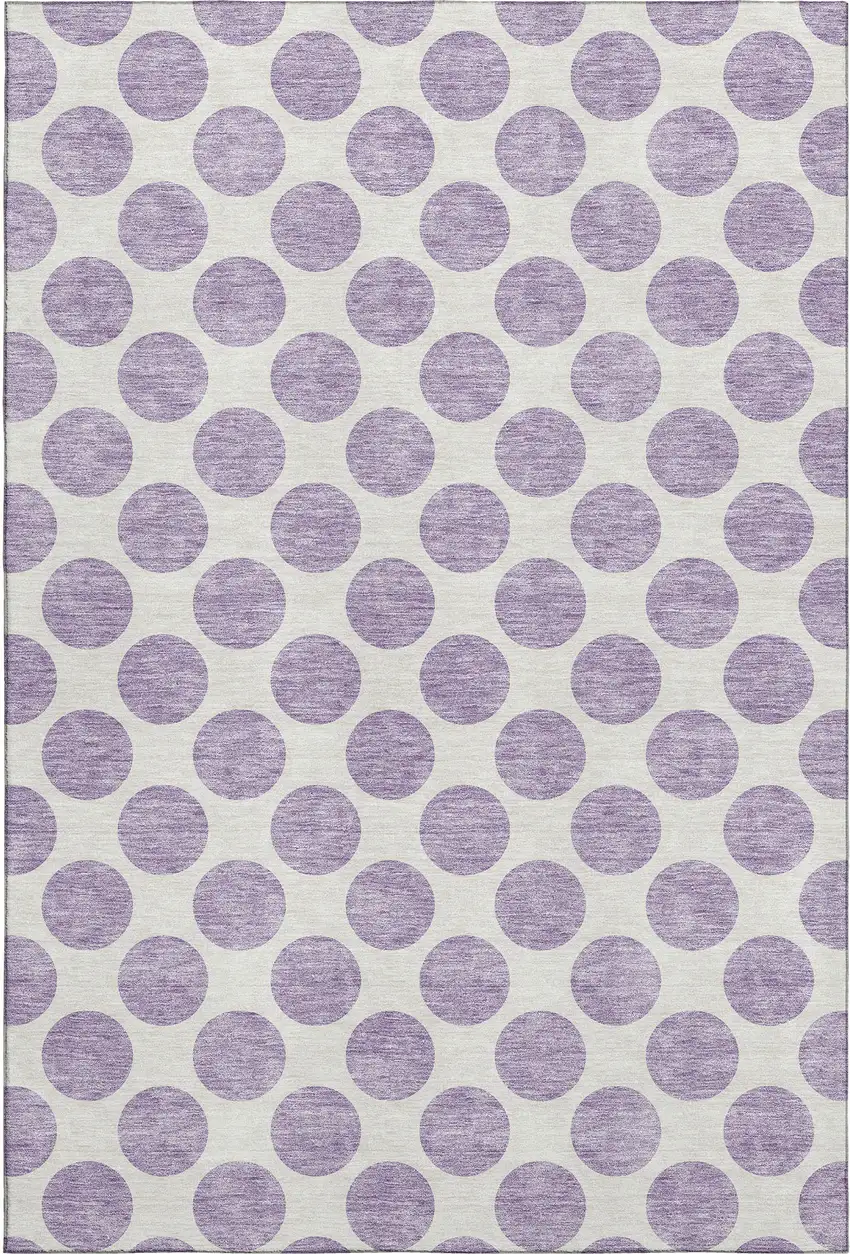 Lavender And Ivory Polka Dot Washable Area Rug With UV Protection Photo 1