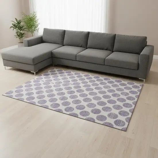 Lavender And Ivory Polka Dot Washable Area Rug With UV Protection Photo 2