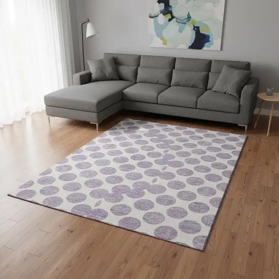 Lavender And Ivory Polka Dot Washable Area Rug With UV Protection Photo 2