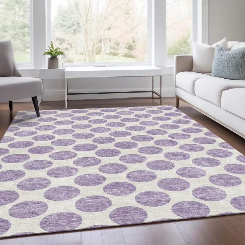 Lavender And Ivory Polka Dot Washable Area Rug With UV Protection Photo 4