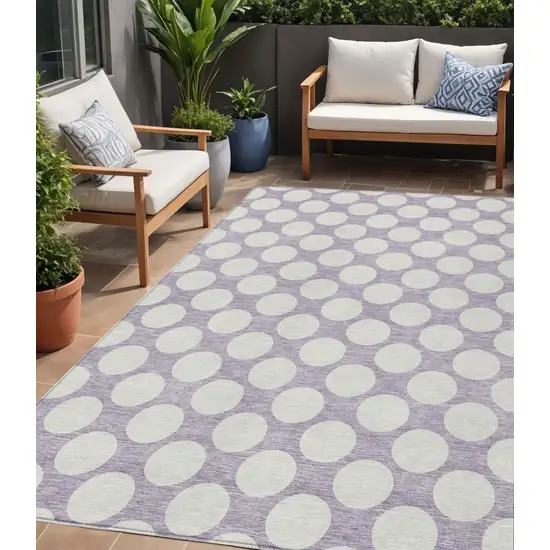 Lavender And Ivory Polka Dot Washable Indoor Outdoor Area Rug Photo 1