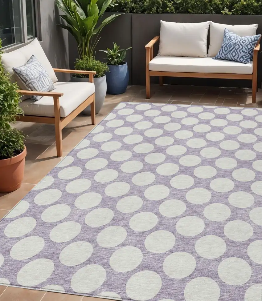 Lavender And Ivory Polka Dot Washable Indoor Outdoor Area Rug Photo 1