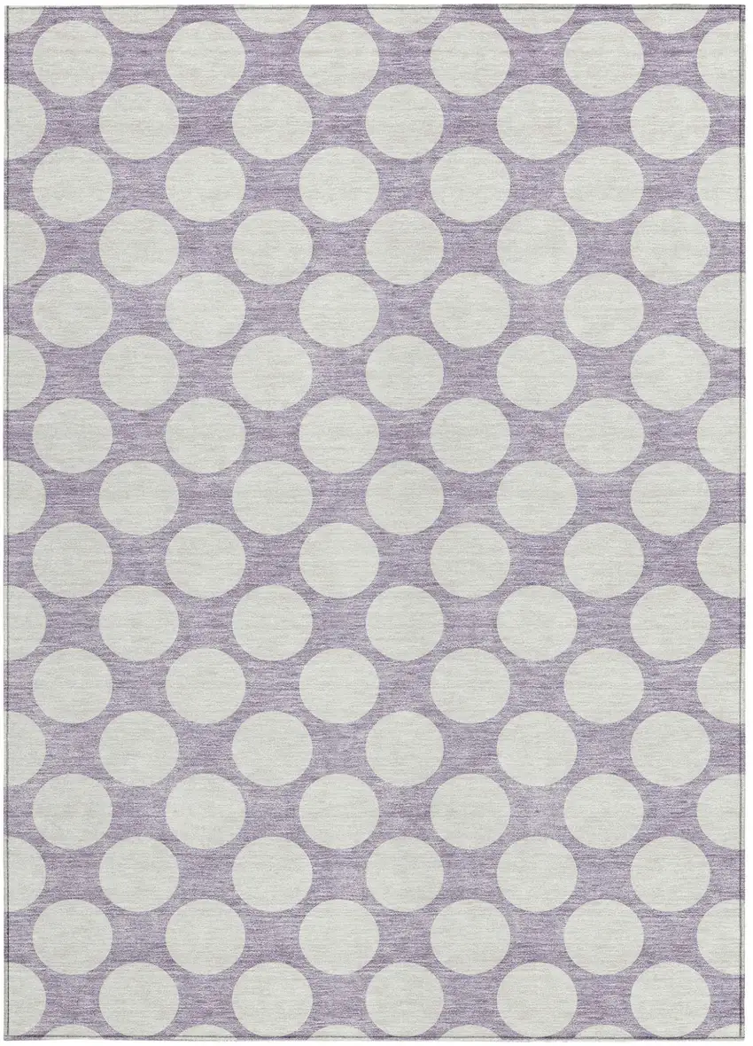 Lavender And Ivory Polka Dot Washable Indoor Outdoor Area Rug Photo 6